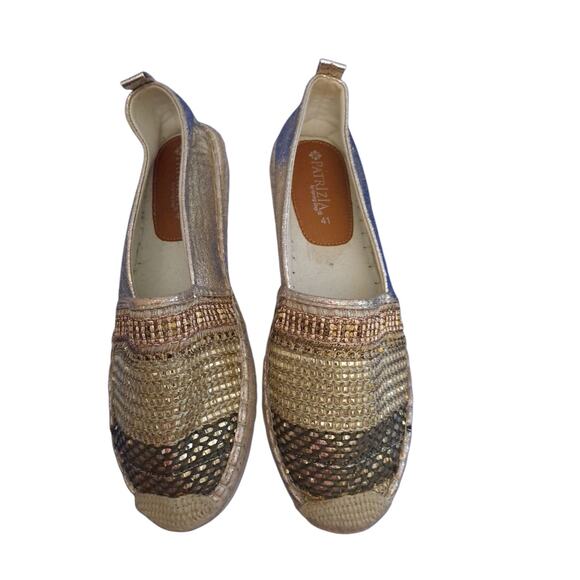 Patrizia Spring Step Raiatea Slip On Gold Metallic Espadrille Loafer Flats Sz 41 - Picture 1 of 10